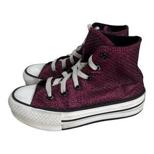 Converse Youth Kids Platform Lift Sneaker High Top Prime Pink Sparkle Size 12